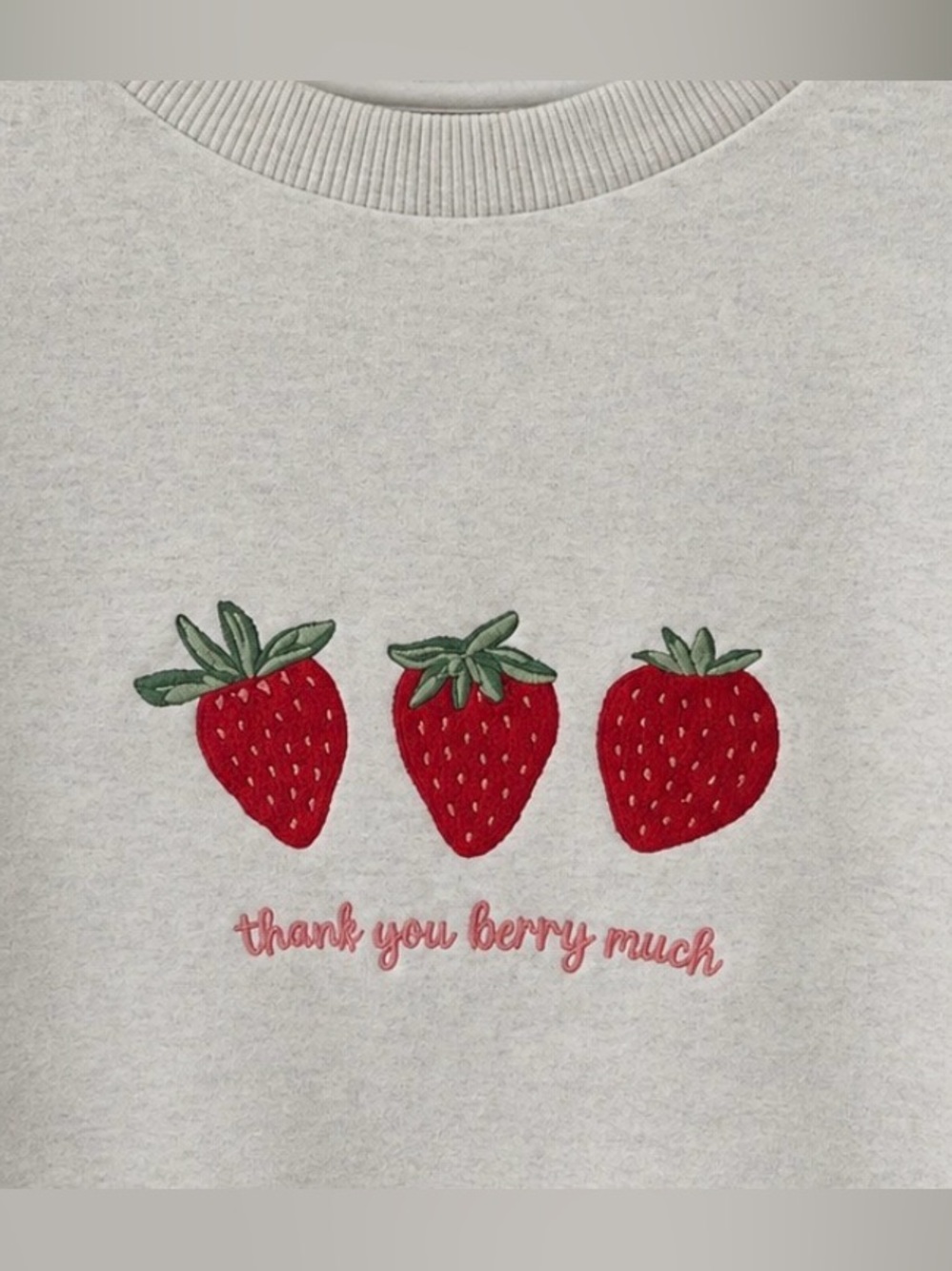 Light Gray Strawberry Embroidered Sweatshirt